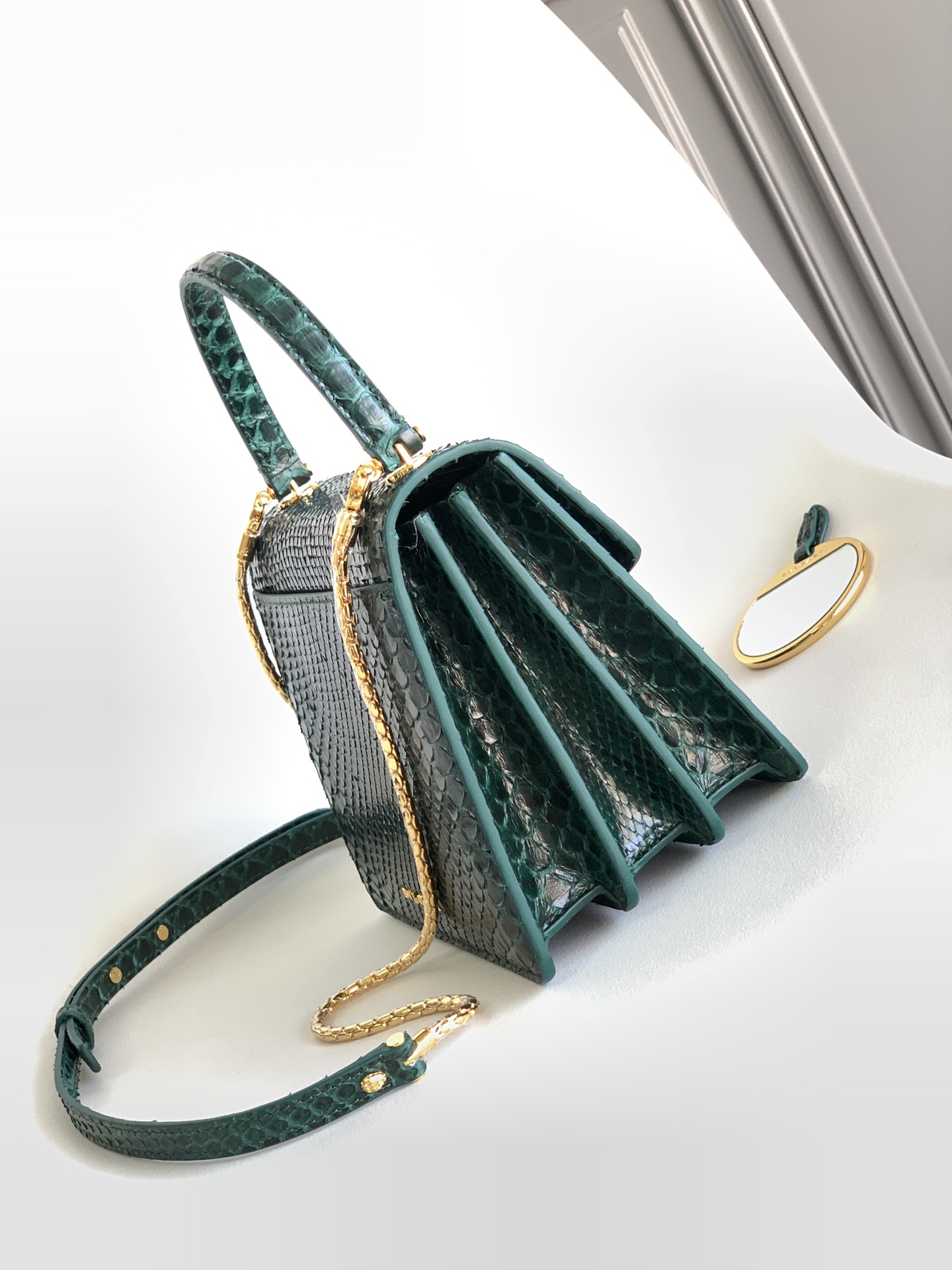 Bvlgari Serpenti Forever Mini Top Handle in Green Python Skin